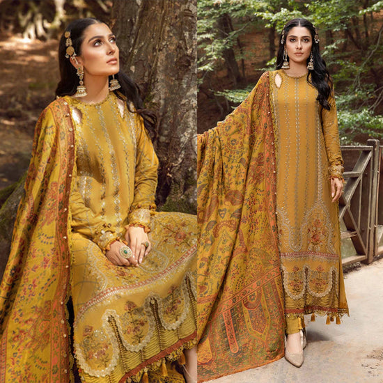 MARIA B. Dhanak Luxe 3PC Embroidered Dress with Printed Pashmina Wool Shawl – ZC116