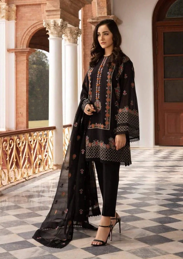 Linen 3PC Embroidered Shirt with Chiffon Embroidered Dupatta – ZC3419