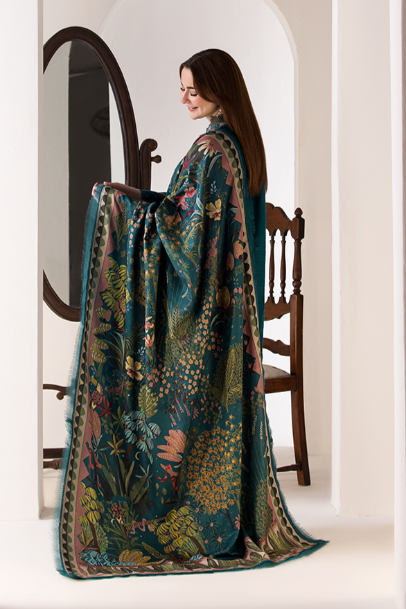 Sobia Nazir 3PC Dhanak Embroidered Shirt with Twill Printed Shawl & Trouser – RC685