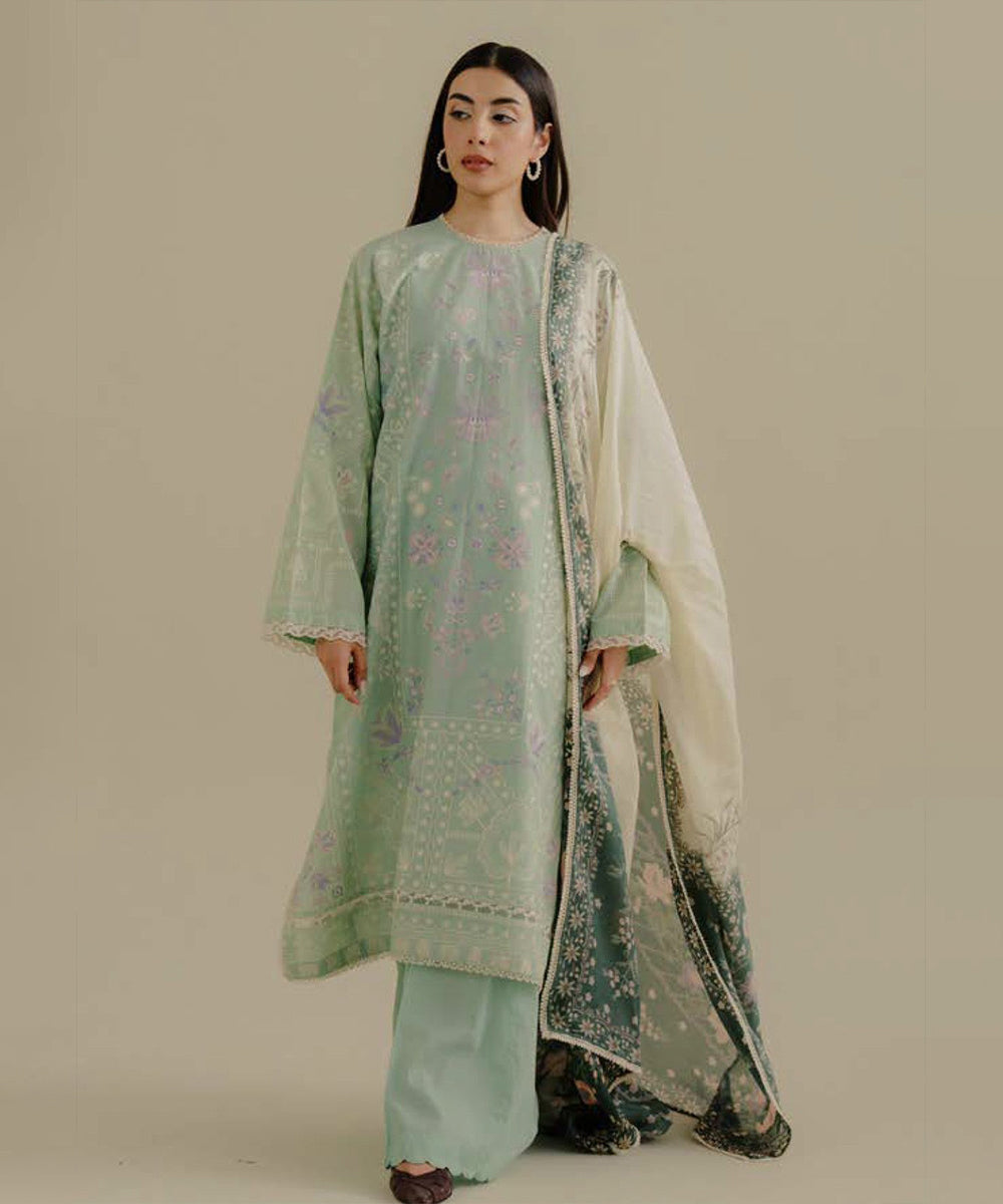 Lawn 3PC Embroidered Shirt with Digital Printed Jacquard Dupatta – ZC1388