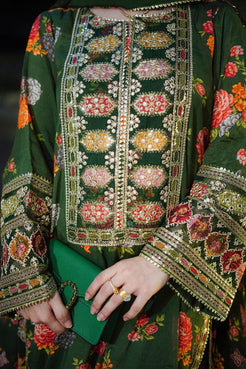 ZARI's | LUXURY MULTI DIGITAL PRINTED SILK DRESS WITH FULL HEAVY MULTI THREAD EMBROIDERED SEQUENCE WORK | UNSTITCHED 3-PIECE SUIT - 007