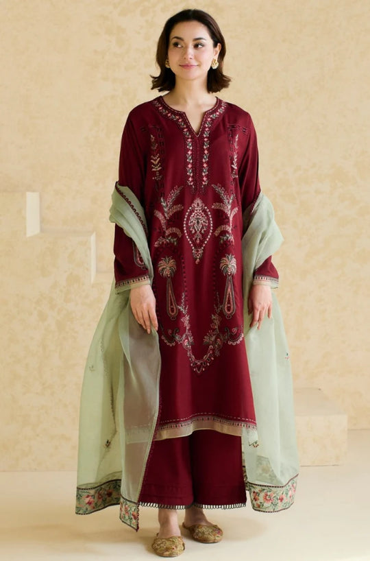 Lawn 3PC Embroidered Shirt with Organza Embroidered Dupatta – ZC1425