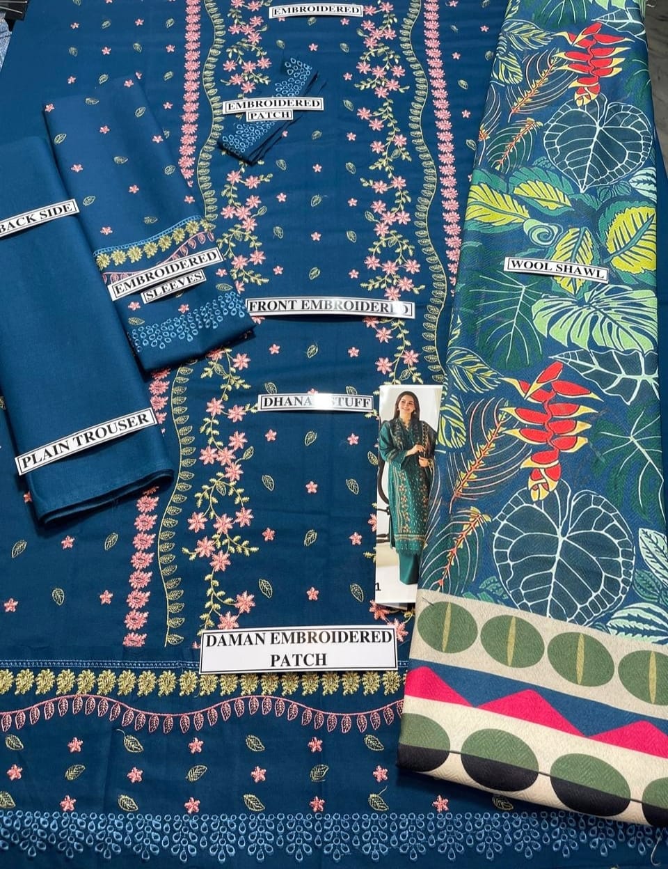 Sobia Nazir 3PC Dhanak Embroidered Shirt with Twill Printed Shawl & Trouser – RC685