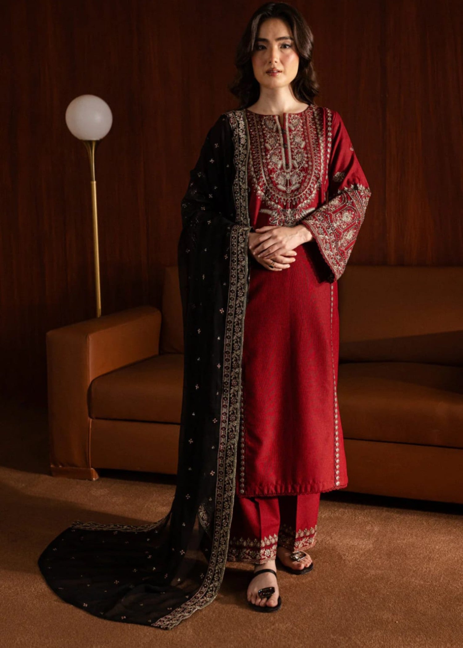 Dhanak 3PC Embroidered Shirt with Organza Sequins Embroidered Dupatta – ZC3351