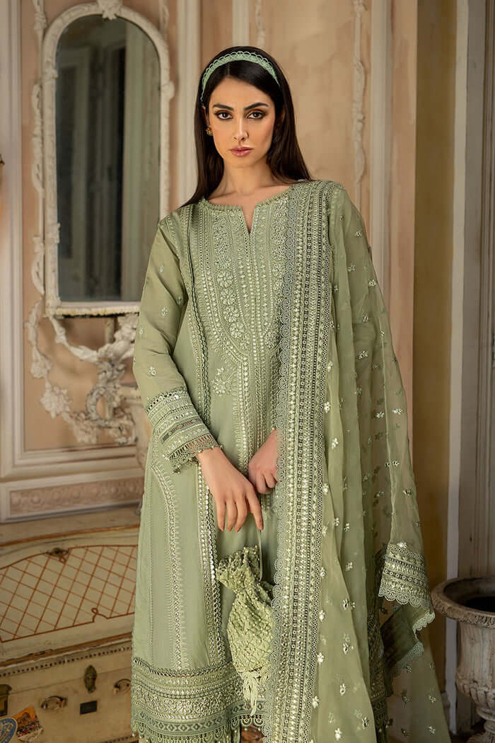 Lawn-3PC Embroidered Shirt with Organza Sequins Embroidered Dupatta-1111