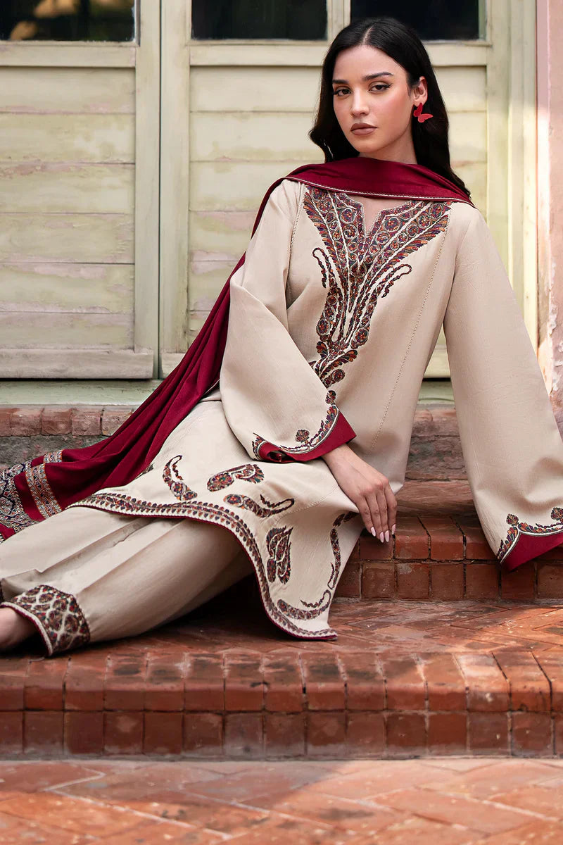 Jazmin Dhanak 3PC Embroidered Suit with Digital Printed Wool Shawl – ZC252