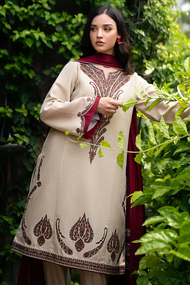 Jazmin Dhanak 3PC Embroidered Suit with Digital Printed Wool Shawl – ZC252