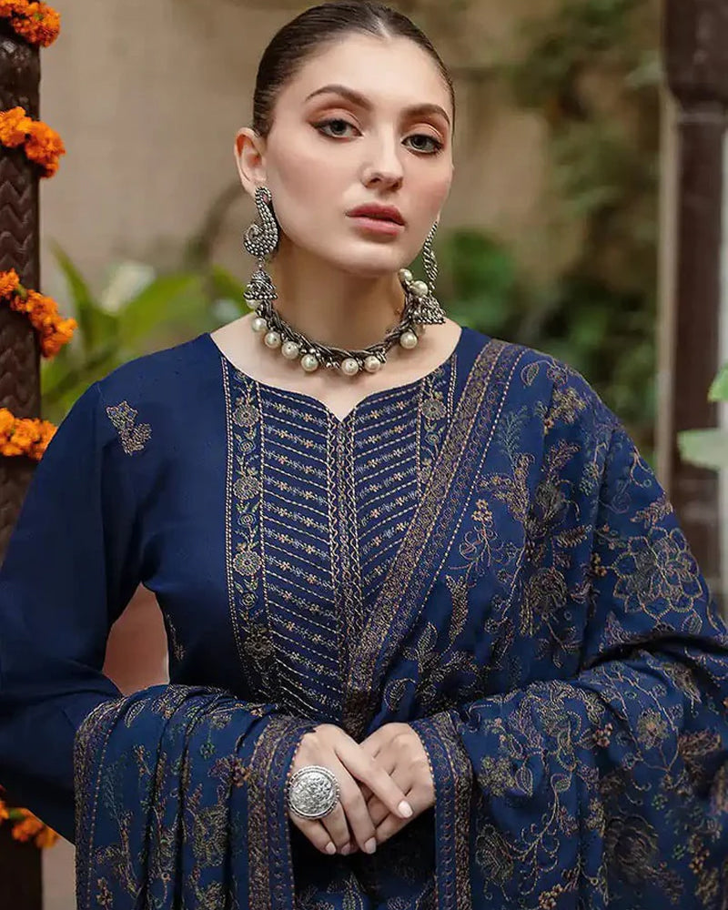 Dhanak Luxe 3PC Embroidered Dress with Embroidered Shawl – ZC1263