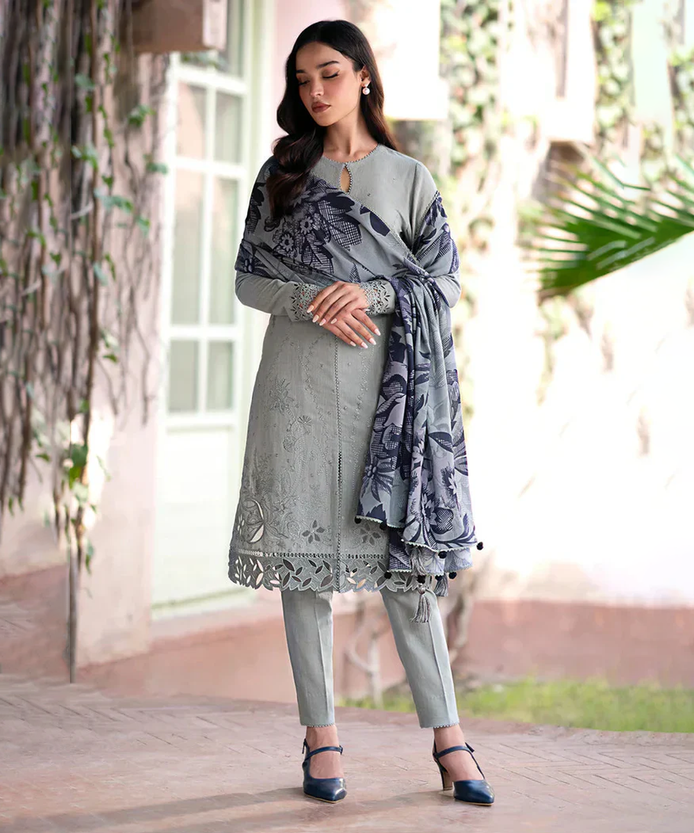 Lawn 3PC Embroidered Shirt with Digital Printed Jacquard Dupatta – ZC1181