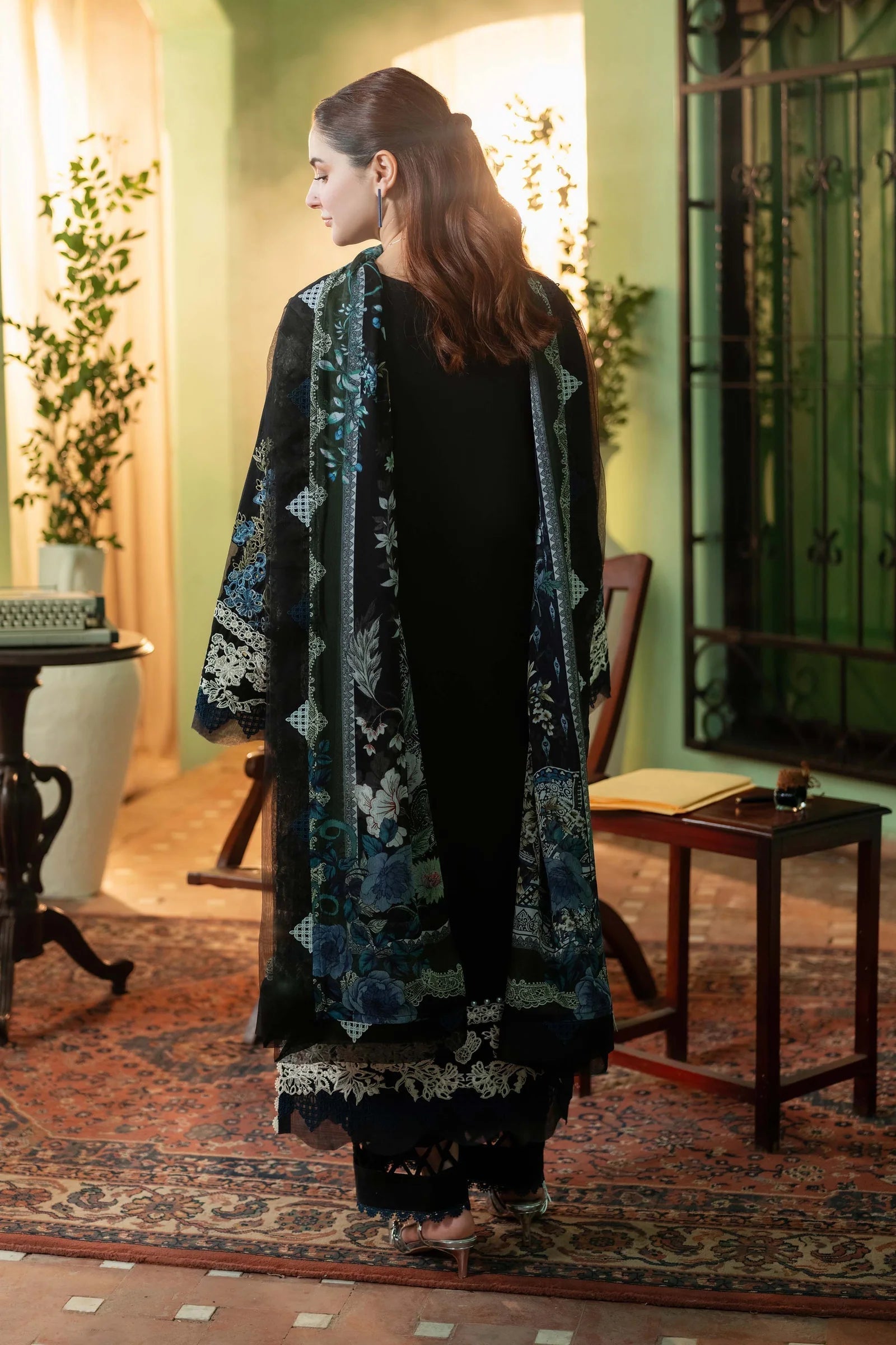 Dhanak-3PC Embroidered Shirt with Digital Printed Wool Shawl - 3467