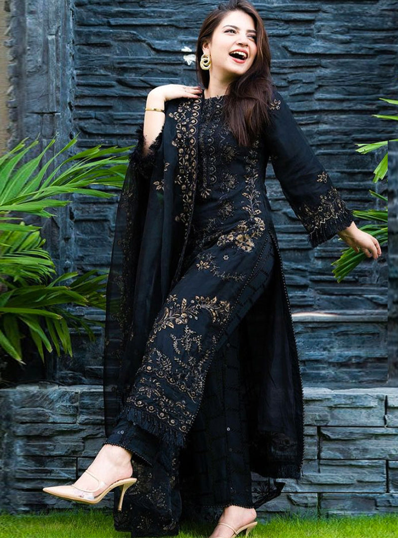 Lawn 3PC Embroidered Shirt with Organza Embroidered Dupatta SS - 5012