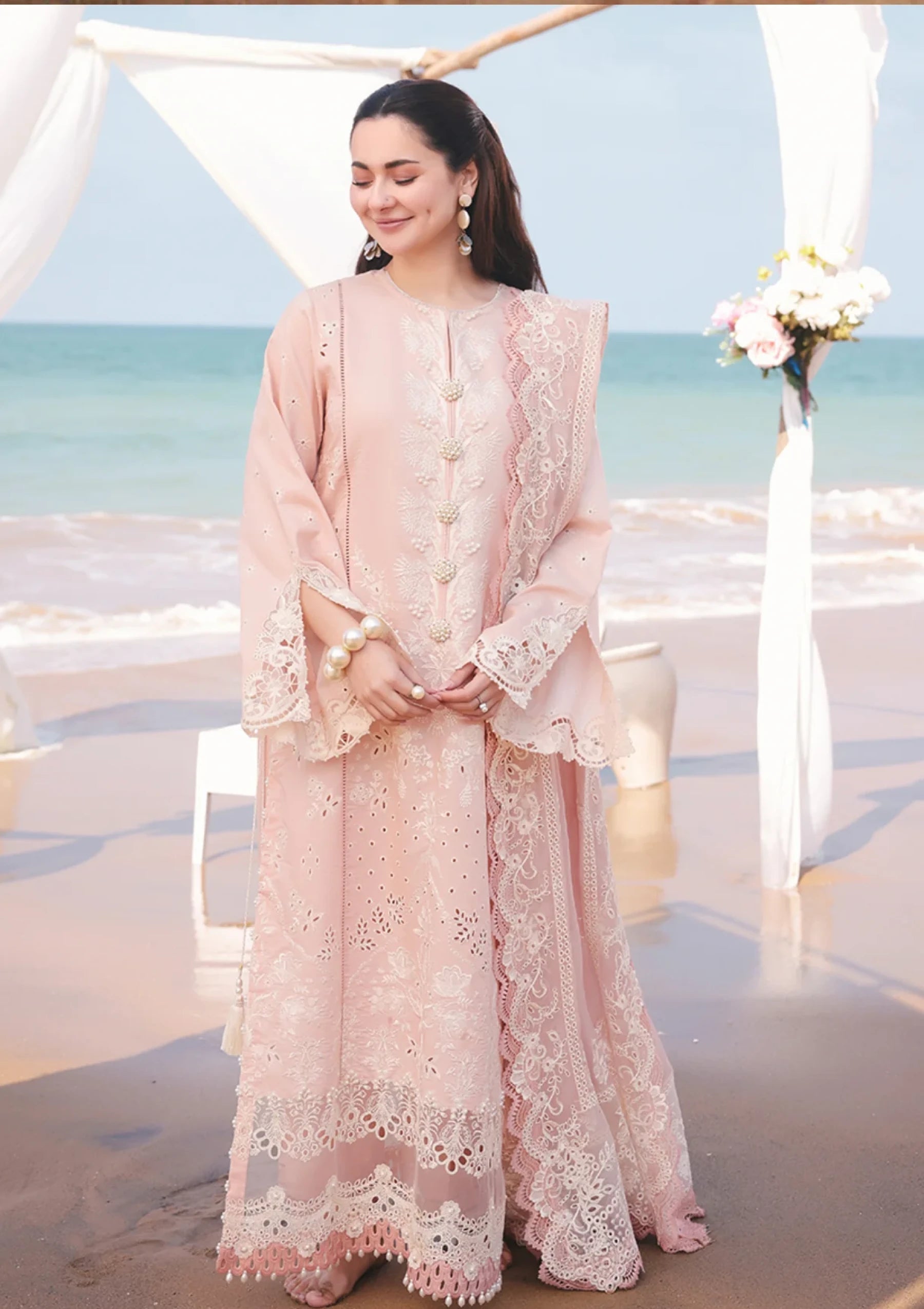 Dhanak-3PC Embroidered Shirt with Organza Embroidered Dupatta- 3334