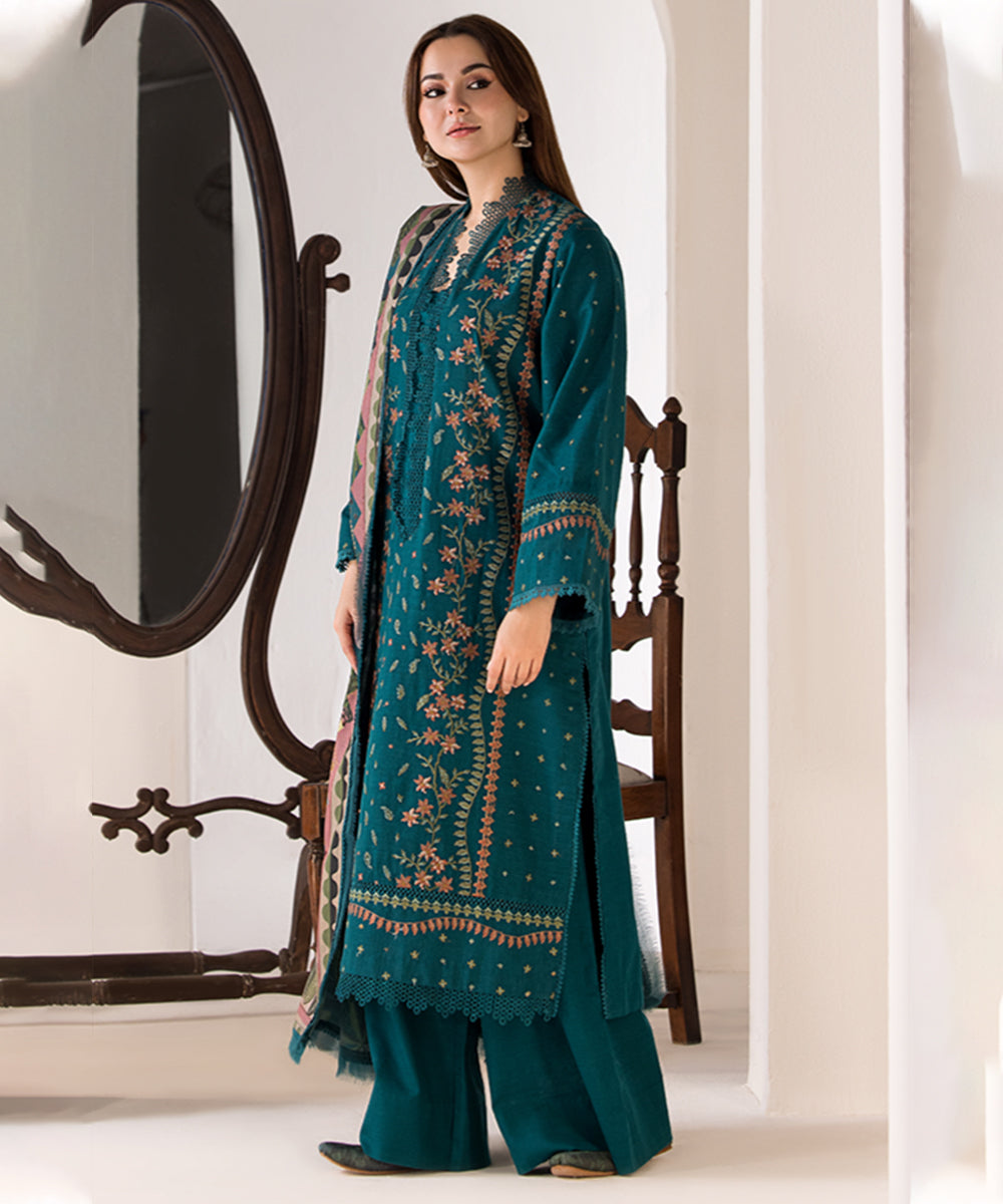 Sobia Nazir 3PC Dhanak Embroidered Shirt with Twill Printed Shawl & Trouser – RC685