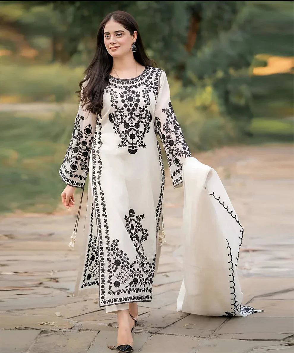 Jazmin Lawn 3PC Embroidered Shirt with Chiffon Embroidered Dupatta – ZC1031