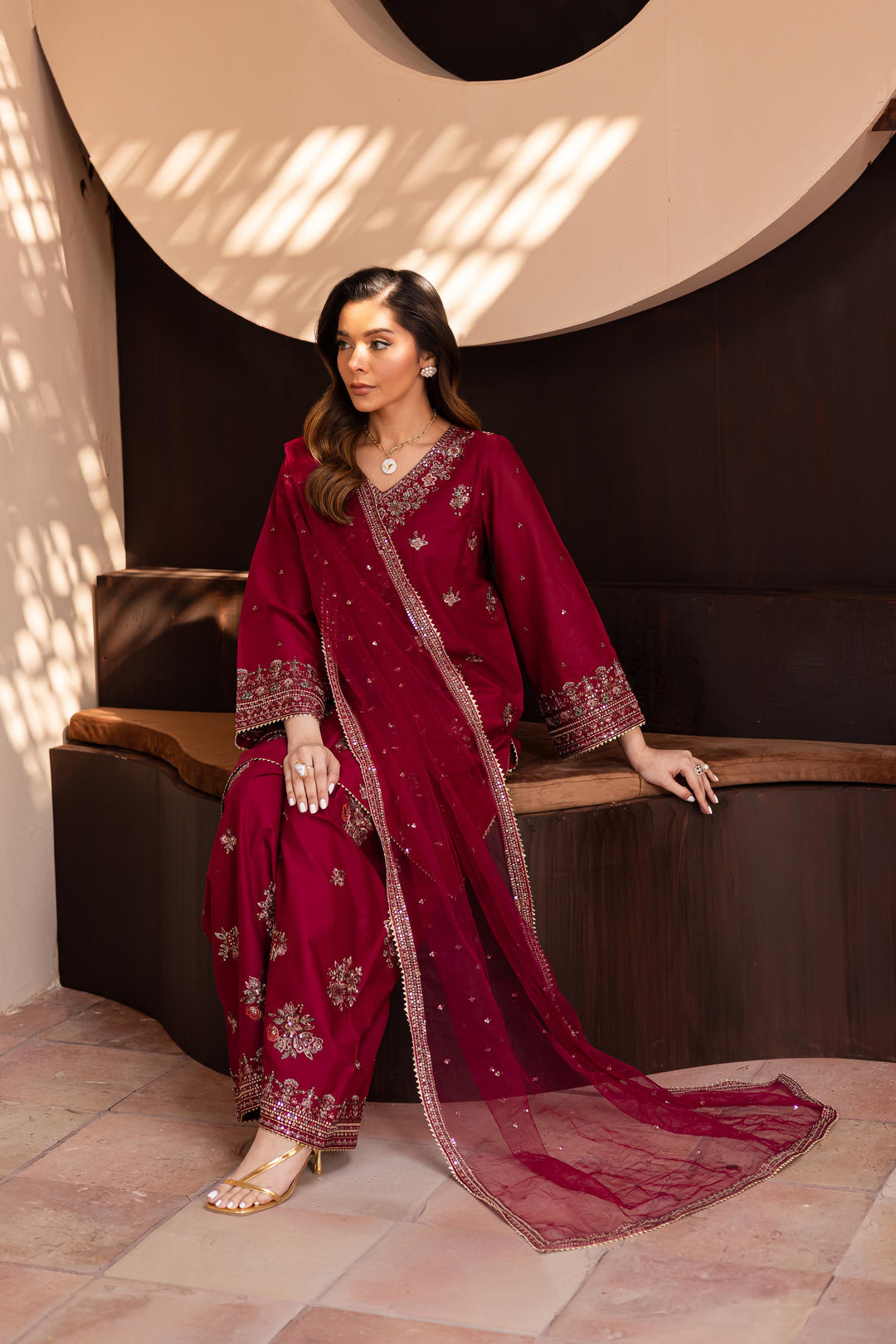 Dhanak 3PC Embroidered Shirt with Organza Embroidered Dupatta – ZC3370