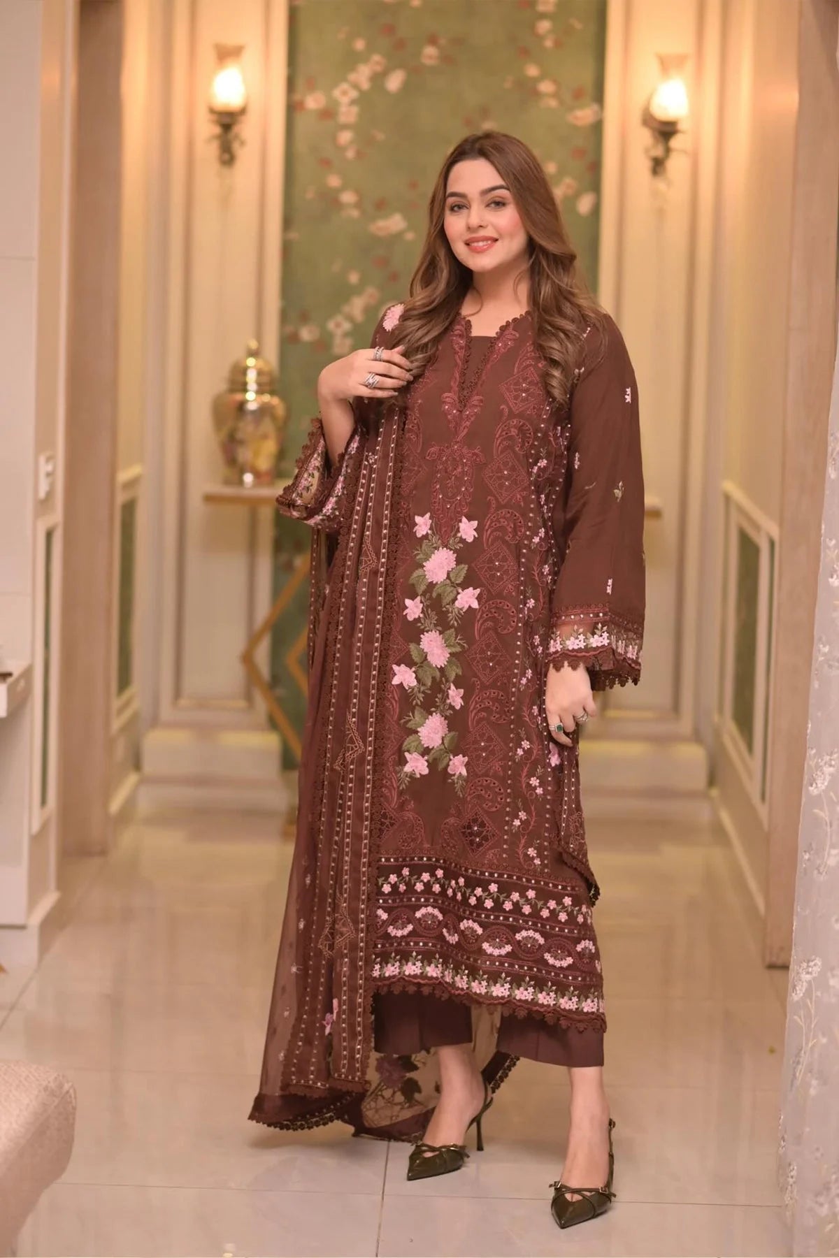 Lawn Unstitched 3pc Embroidered Collection with Chiffon Dupatta FS704