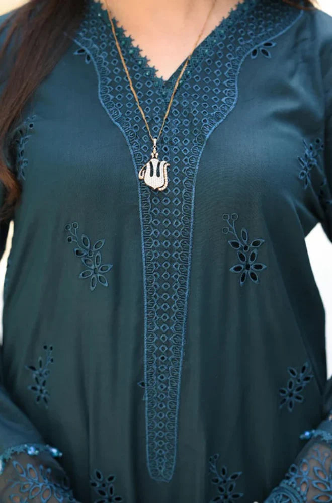 Dhanak-3PC Embroidered Shirt with Digital Printed Wool Shawl -3438