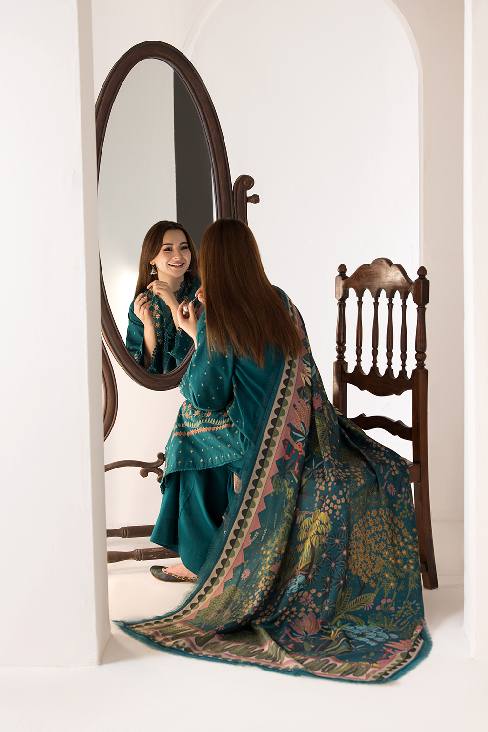 Sobia Nazir 3PC Dhanak Embroidered Shirt with Twill Printed Shawl & Trouser – RC685