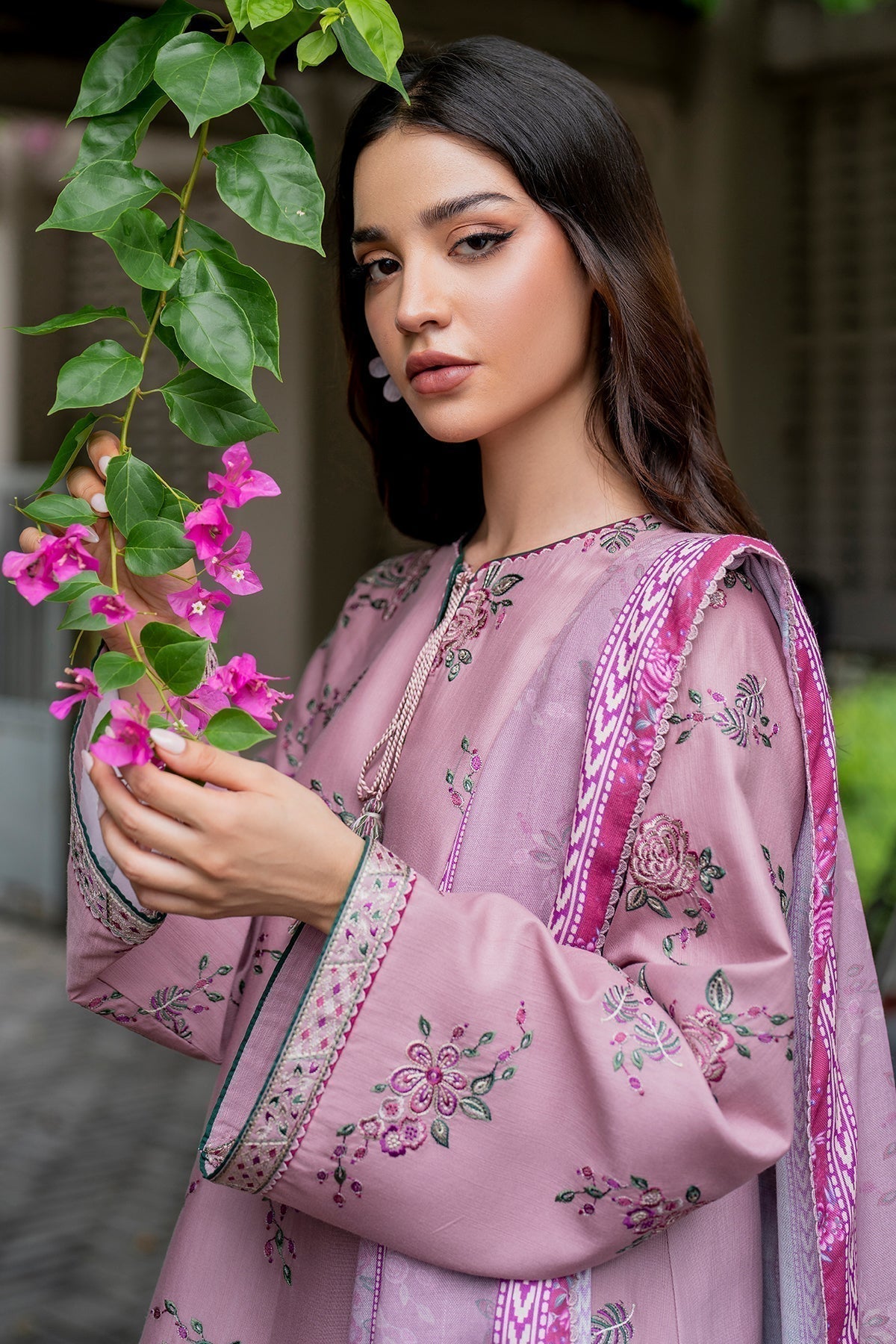 Jazmin 3PC Dhanak Embroidered Shirt with Digital Printed Shawl – ZC288