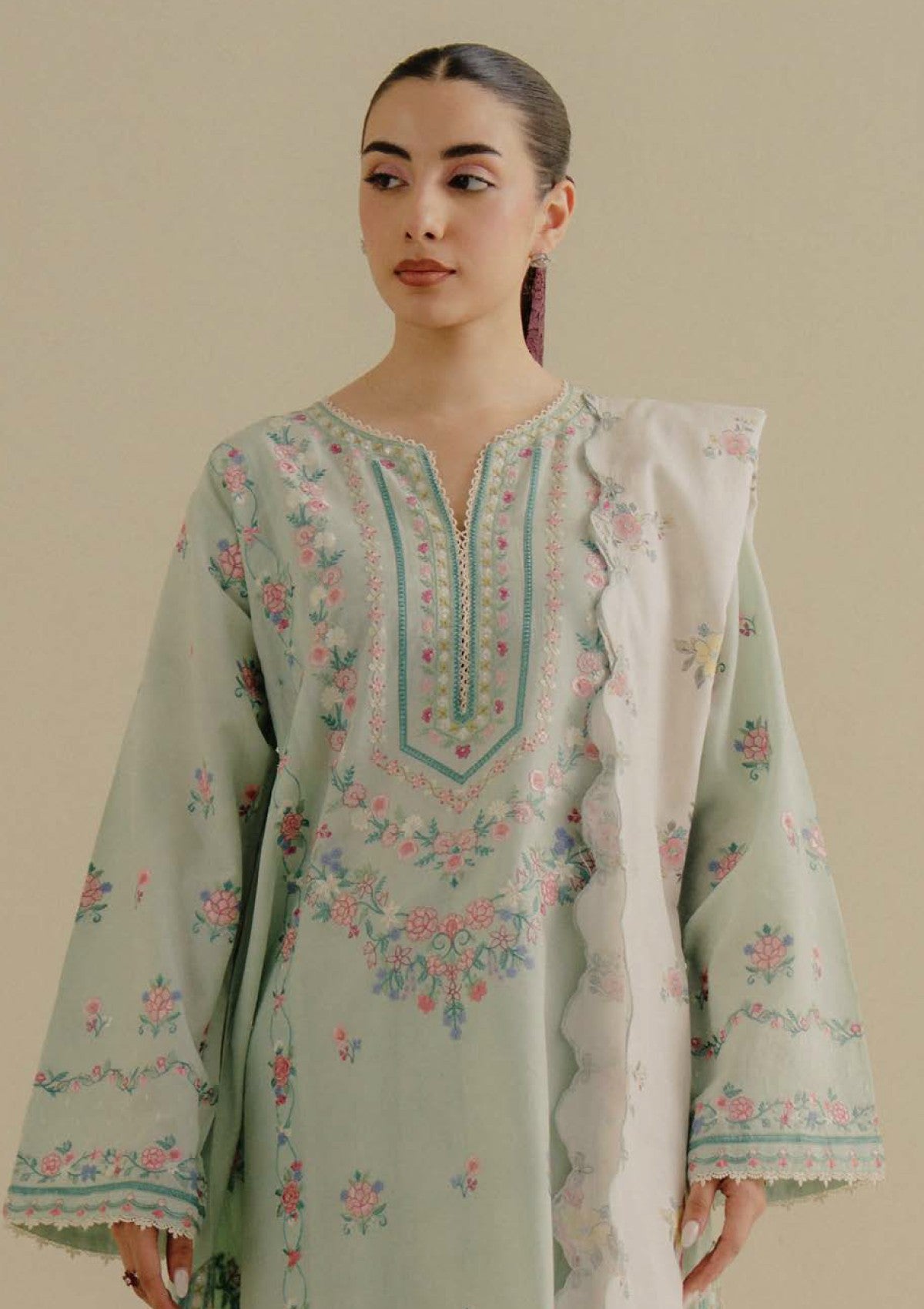 Lawn 3PC Embroidered Shirt with Digital Printed Jacquard Dupatta – ZC1386