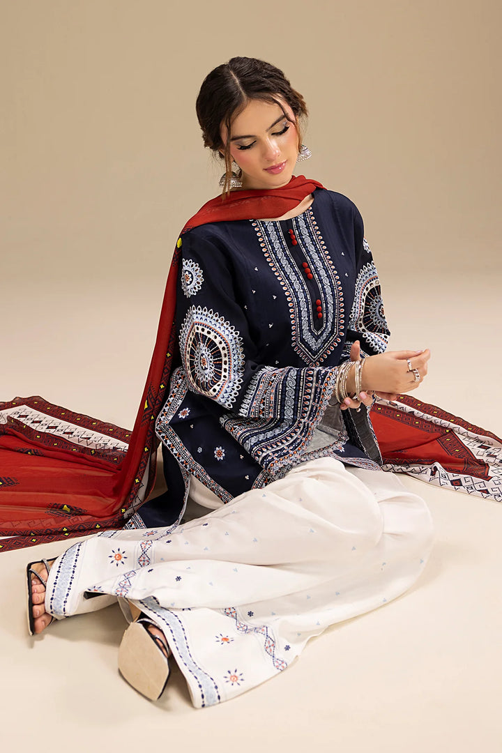 Lawn 3PC Embroidered Shirt with Digital Printed Jacquard Dupatta – ZC1415
