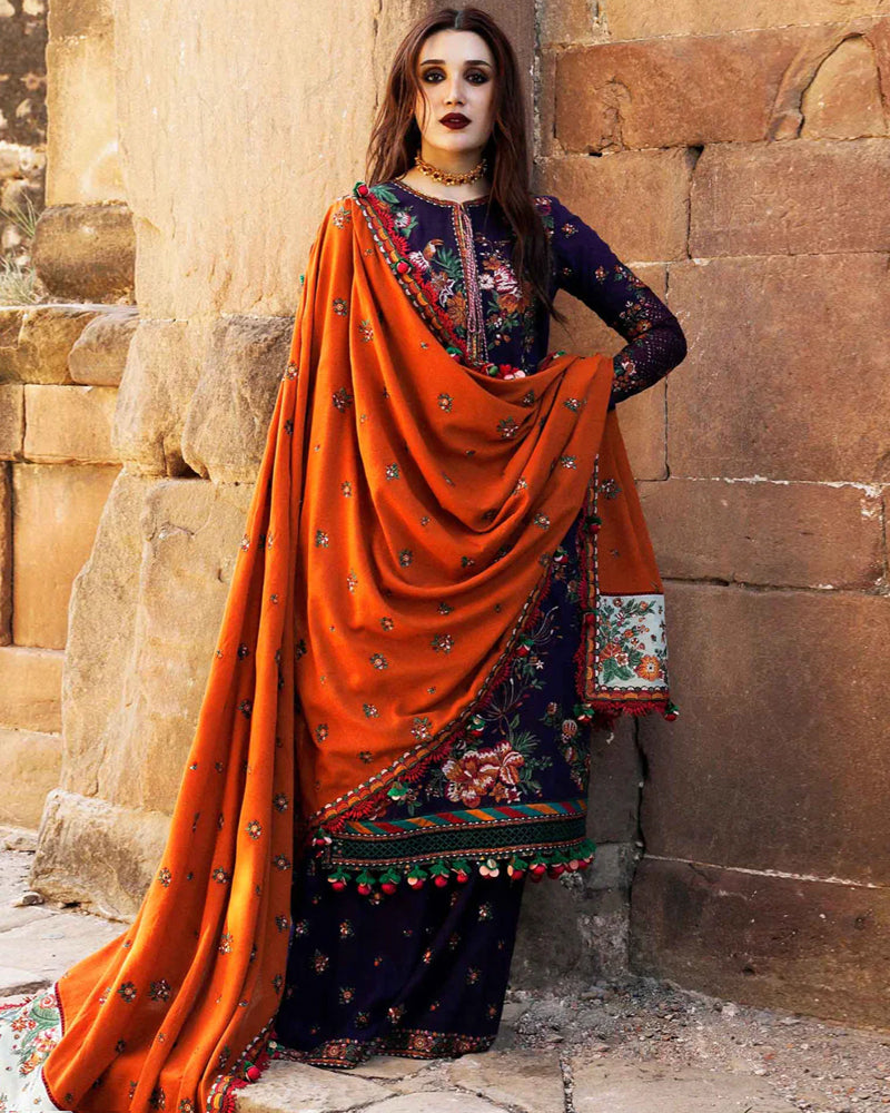 Dhanak Luxe 3PC Embroidered Shirt with Embroidered Shawl – ZC1304