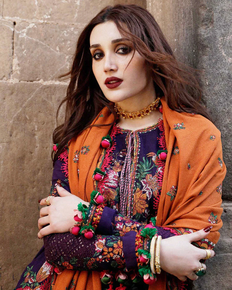 Dhanak Luxe 3PC Embroidered Shirt with Embroidered Shawl – ZC1304