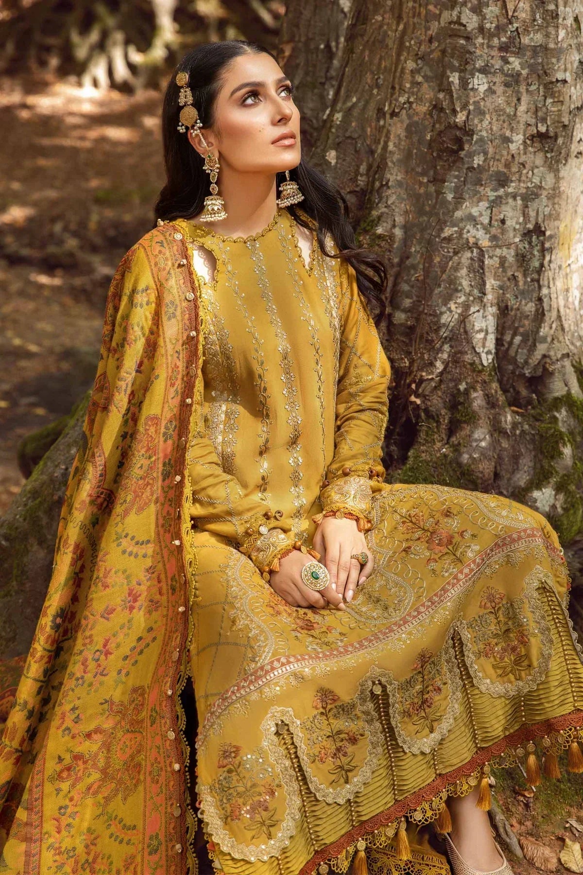 MARIA B. Dhanak Luxe 3PC Embroidered Dress with Printed Pashmina Wool Shawl – ZC116