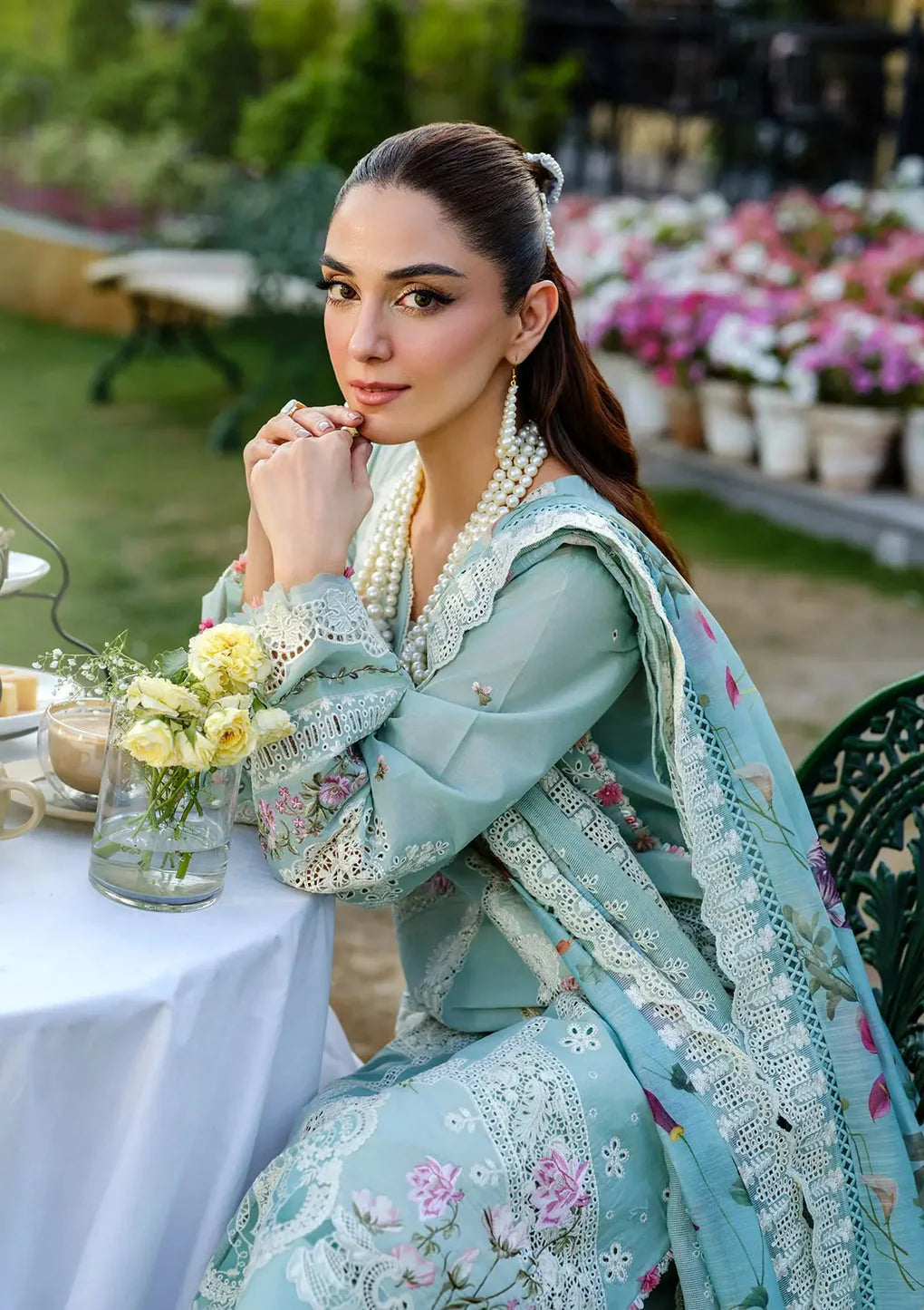 Bloom Whisper Mint Chikenkari Lawn - SS5317
