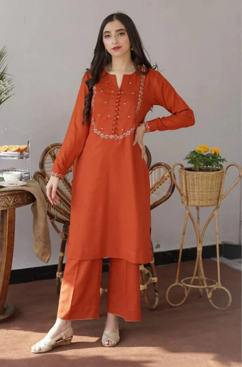 Aisling Dhanak 3PC Embroidered Suit with Wool Shawl – ZC1291