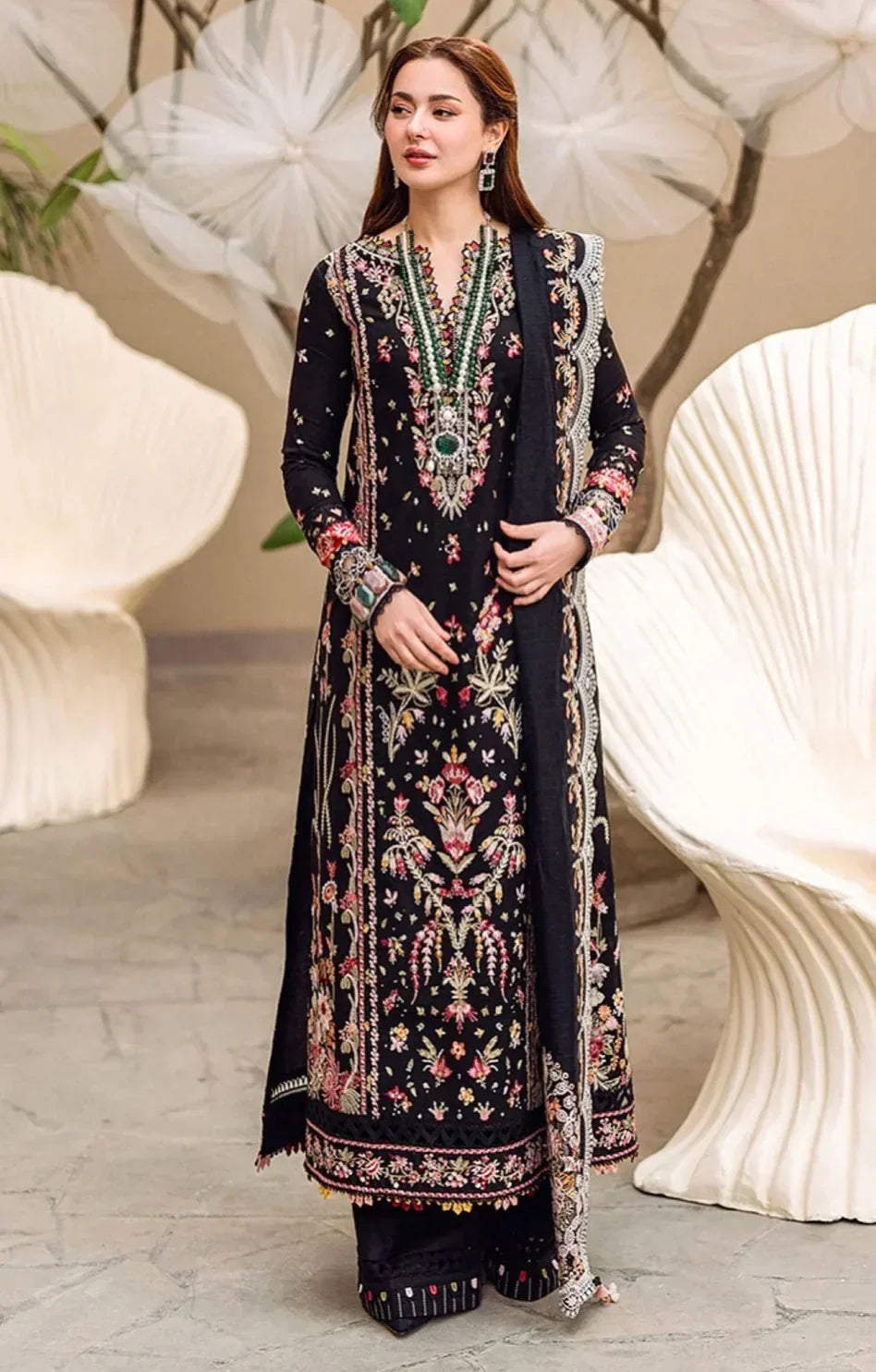 Lawn-3PC Embroidered Shirt with Organza Embroidered Dupatta-1253
