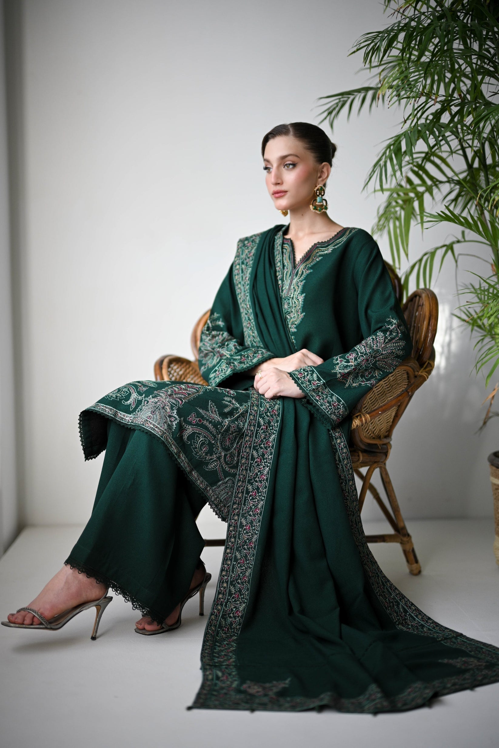 Dhanak 3PC Embroidered Shirt with Dhanak Embroidered Dupatta-3523
