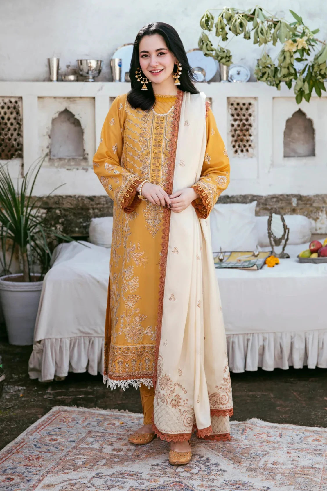 Dhanak 3PC Embroidered Shirt with Dhanak Embroidered Dupatta-3441