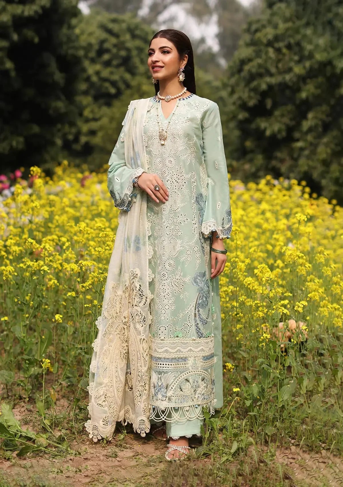 Kahf Festive Embroidered Luxury Lawn Unstitched 3Pc Suit - FS32