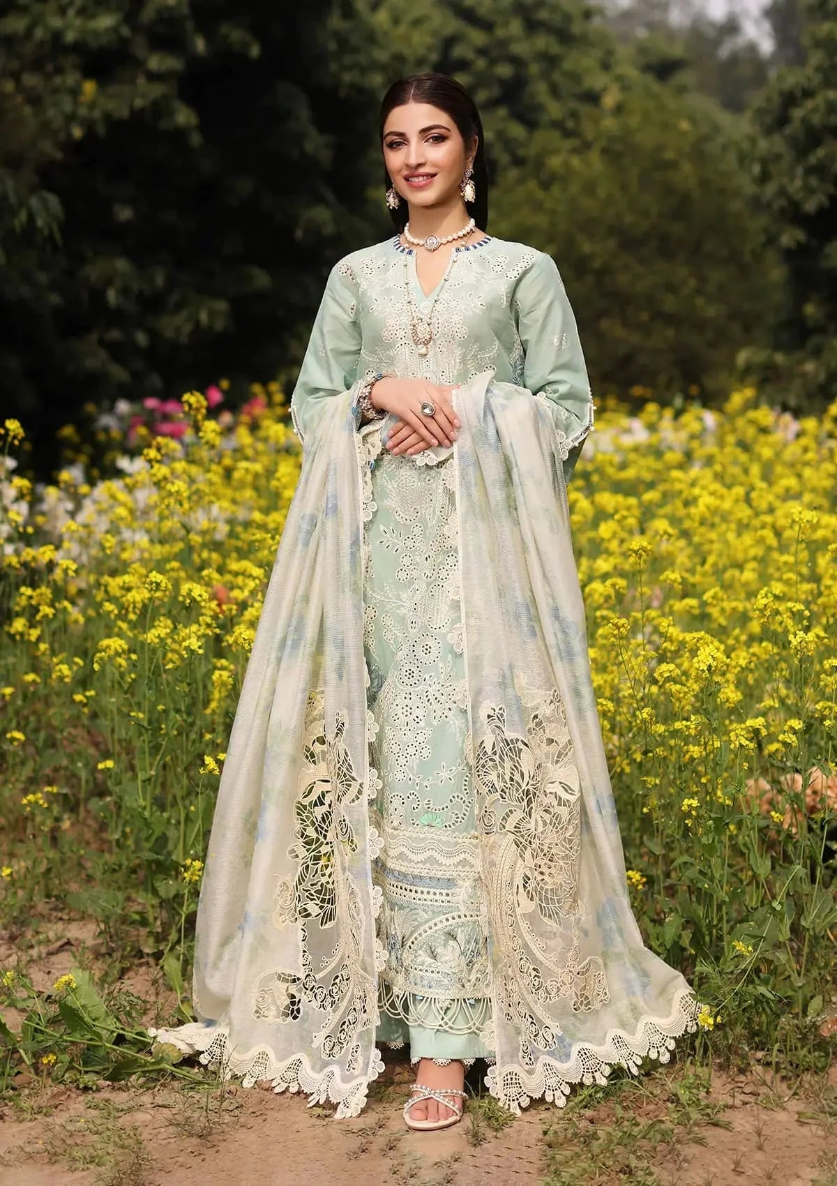 Kahf Festive Embroidered Luxury Lawn Unstitched 3Pc Suit - FS32