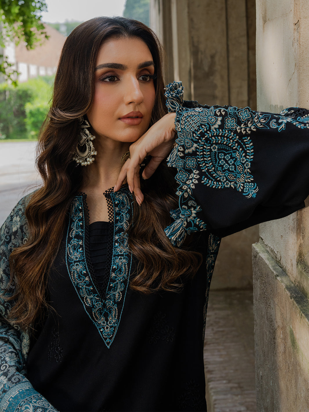 Dhanak-3PC Embroidered Shirt with Digital Printed Wool Shawl - 3552