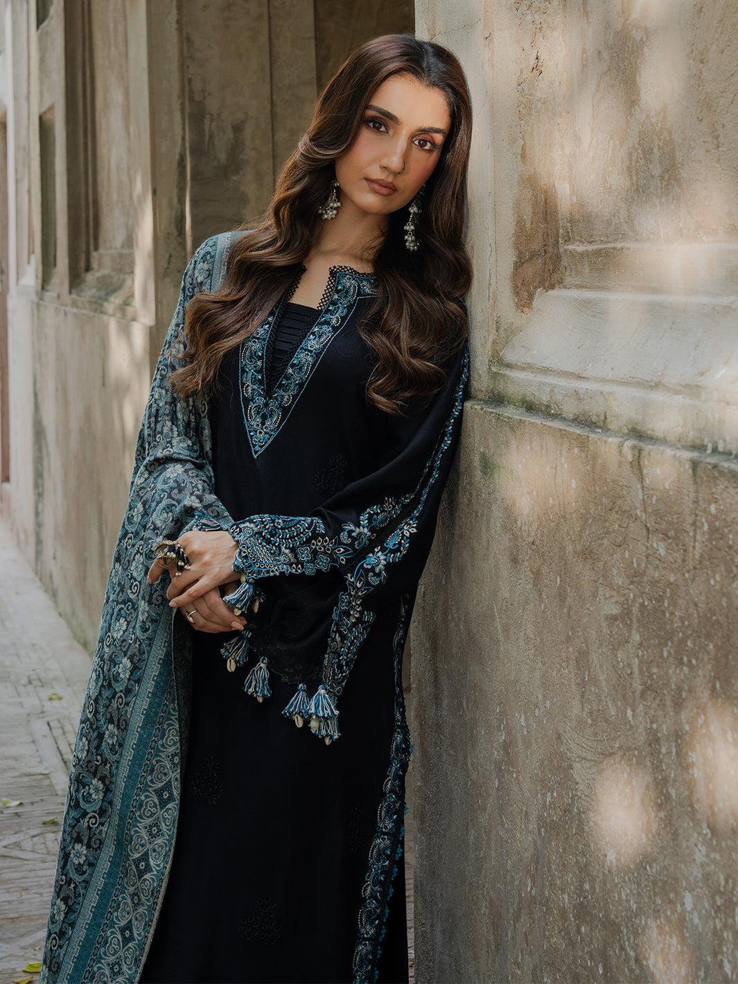 Dhanak-3PC Embroidered Shirt with Digital Printed Wool Shawl - 3552