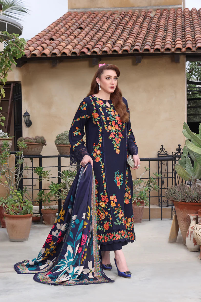 Dhanak-3PC Embroidered Shirt with Digital Printed Wool Shawl - FS3098