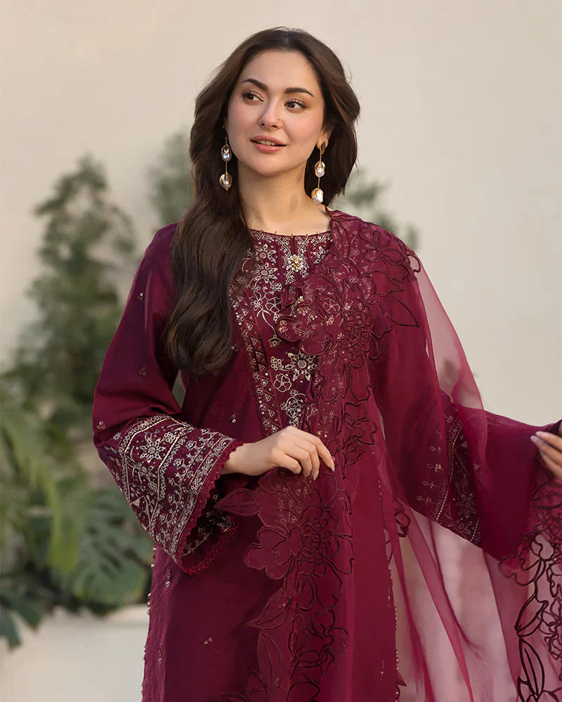 Lawn-3PC Embroidered Shirt with Organza Embroidered Dupatta- SS5065