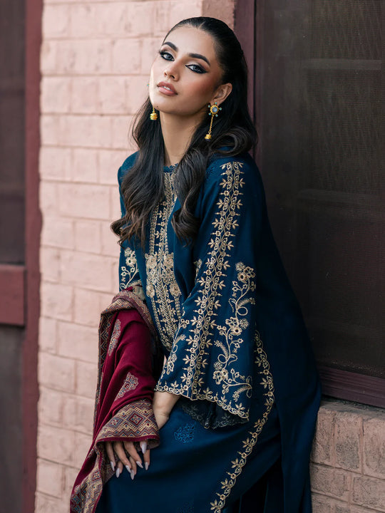 Dhanak-3PC Embroidered Shirt with Digital Printed Wool Shawl -262