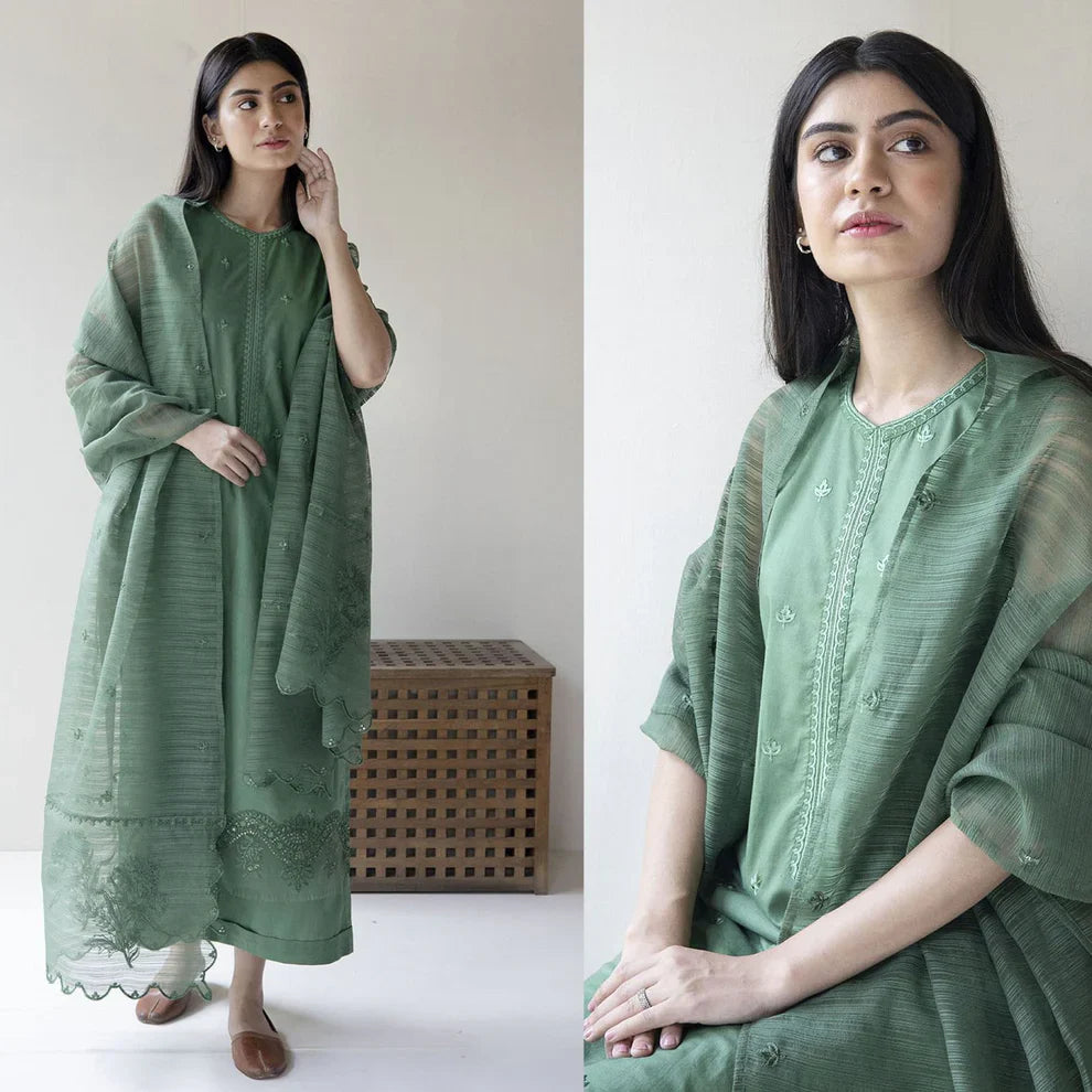 Dyot 3PC Dhanak Embroidered Shirt with Organza Dupatta – ZC140