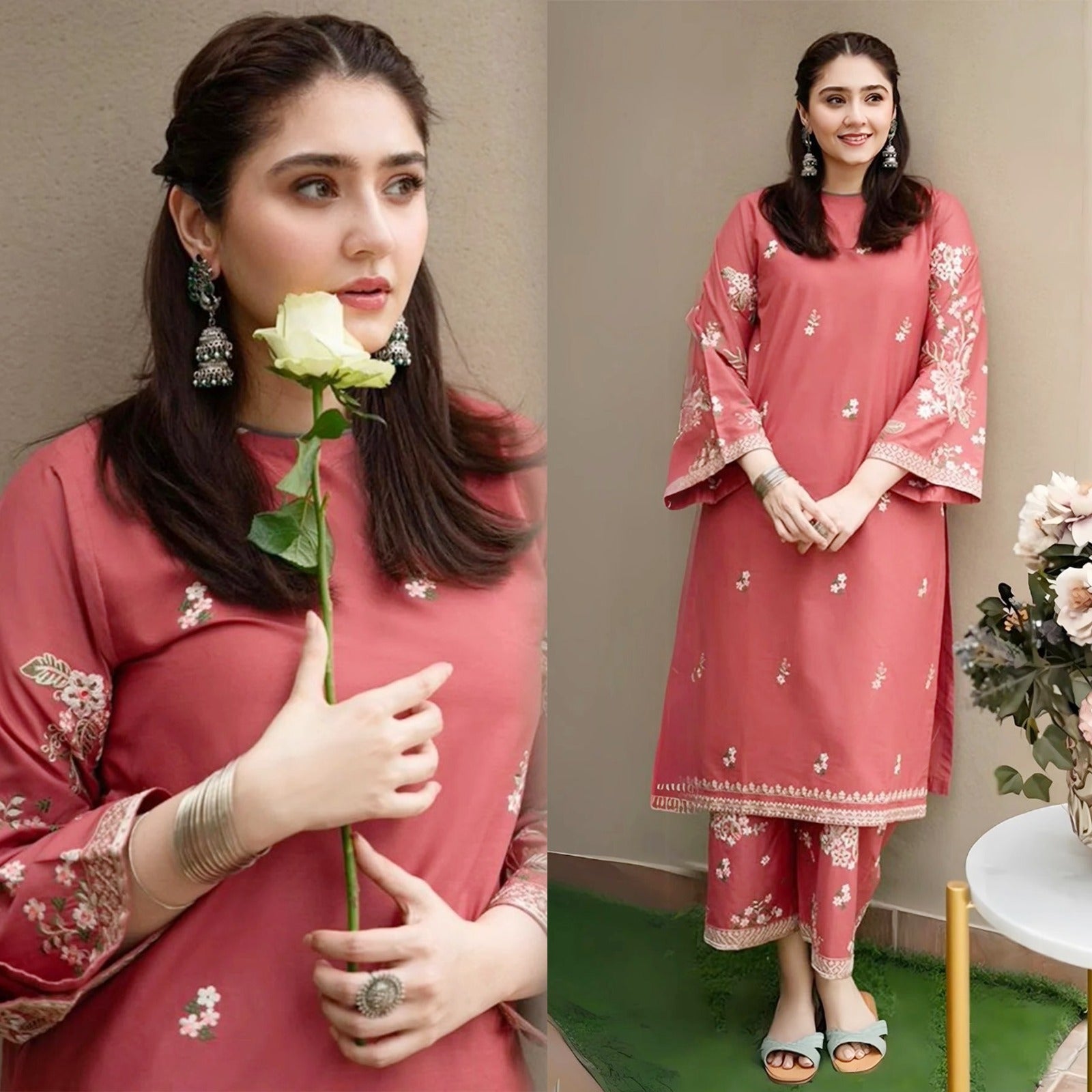 URGE 2PC Dhanak Embroidered Shirt & Trouser – ZC661