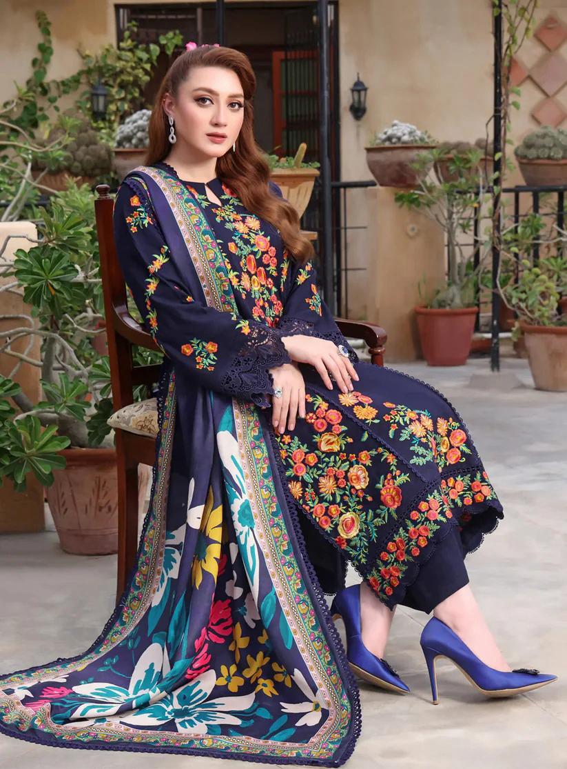 Lawn-3PC Embroidered Shirt with Digital Printed Jauqard Dupatta SS- 5131