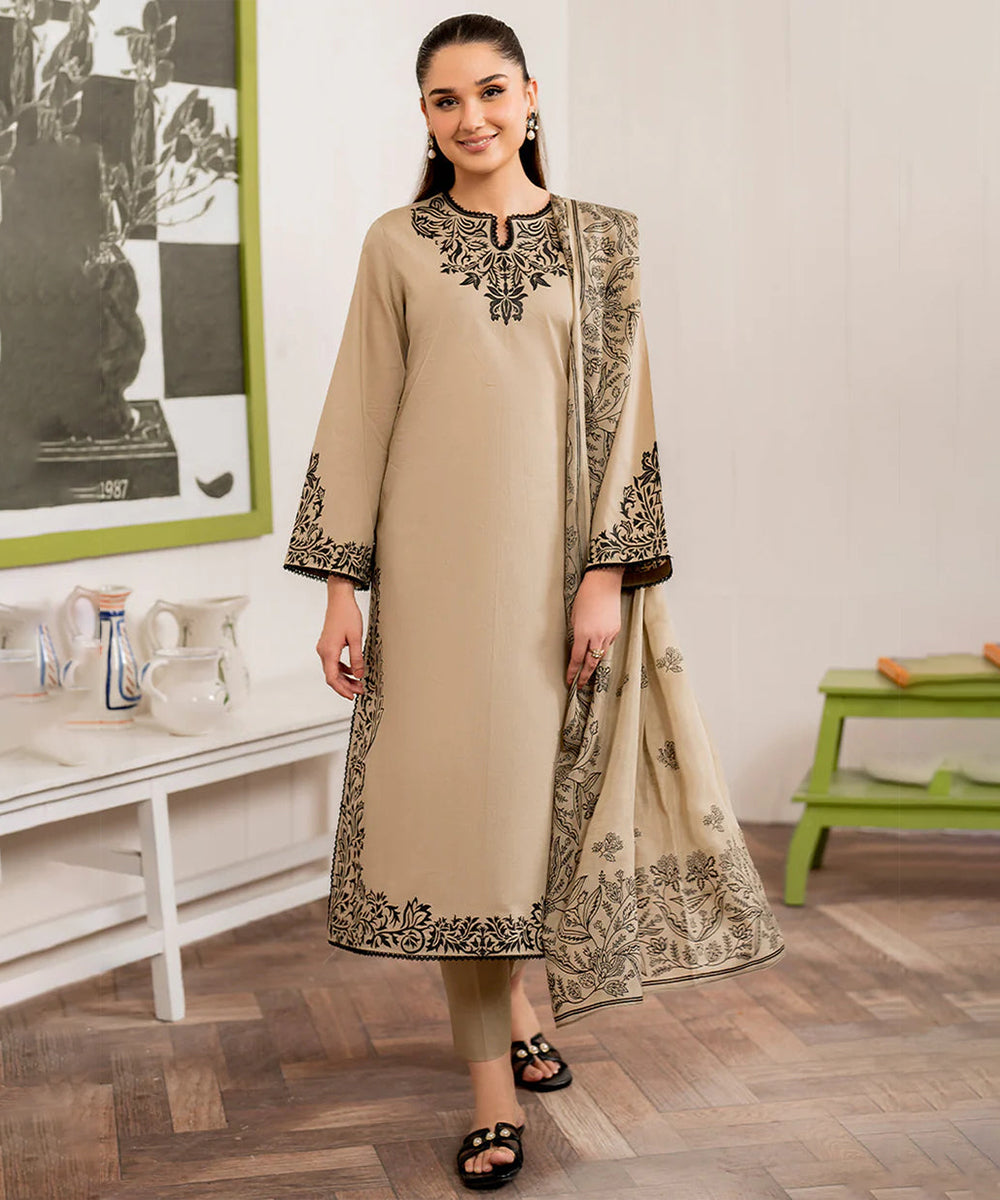 GRANEUT 3PC Dhanak Embroidered Shirt with Printed Dupatta – ZC680