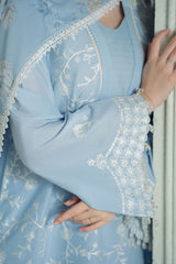 Dhanak-3PC Embroidered Shirt with Digital Printed Wool Shawl - 3301