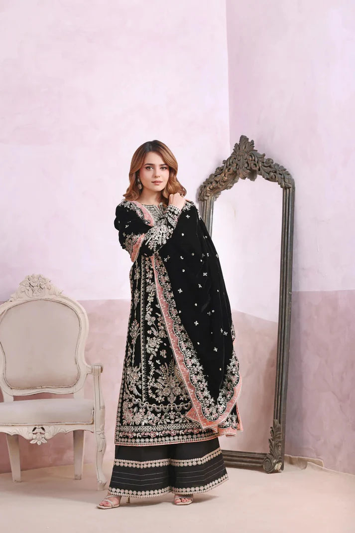 Embroidered Velvet 3PC Set | FS3129