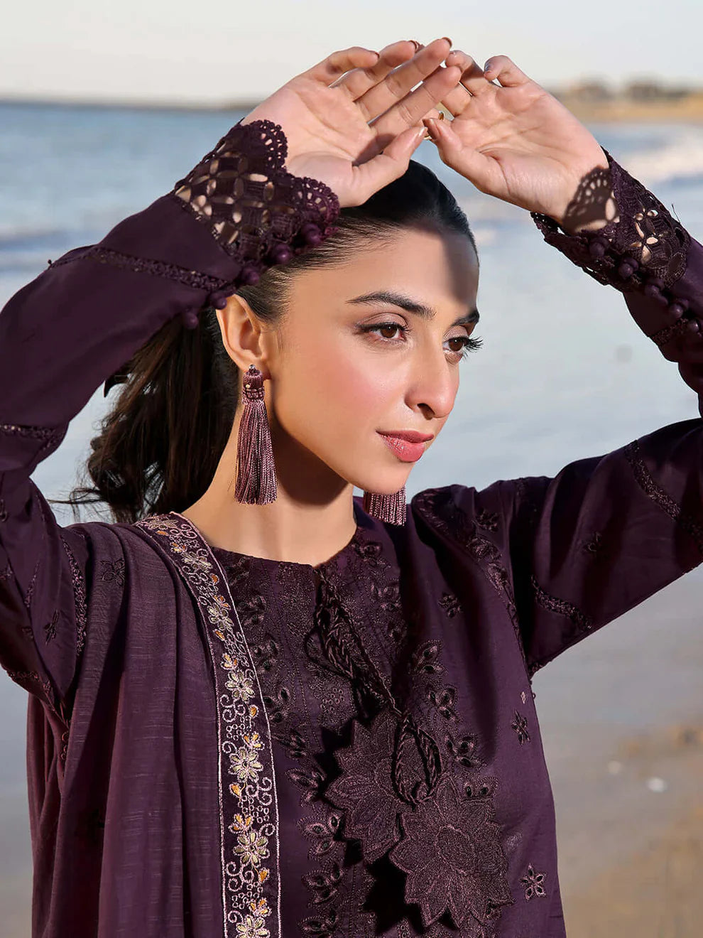 Female Studio Dhanak 3PC Embroidered Shirt with Dhanak Embroidered Dupatta – ZC176