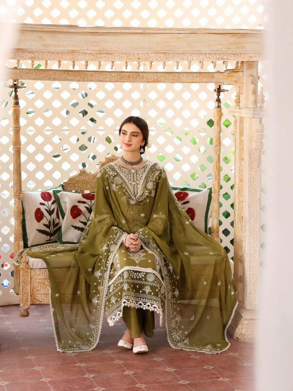 Lawn-3PC Embroidered Shirt With Khadi Net Embroidered Dupatta SS-5211