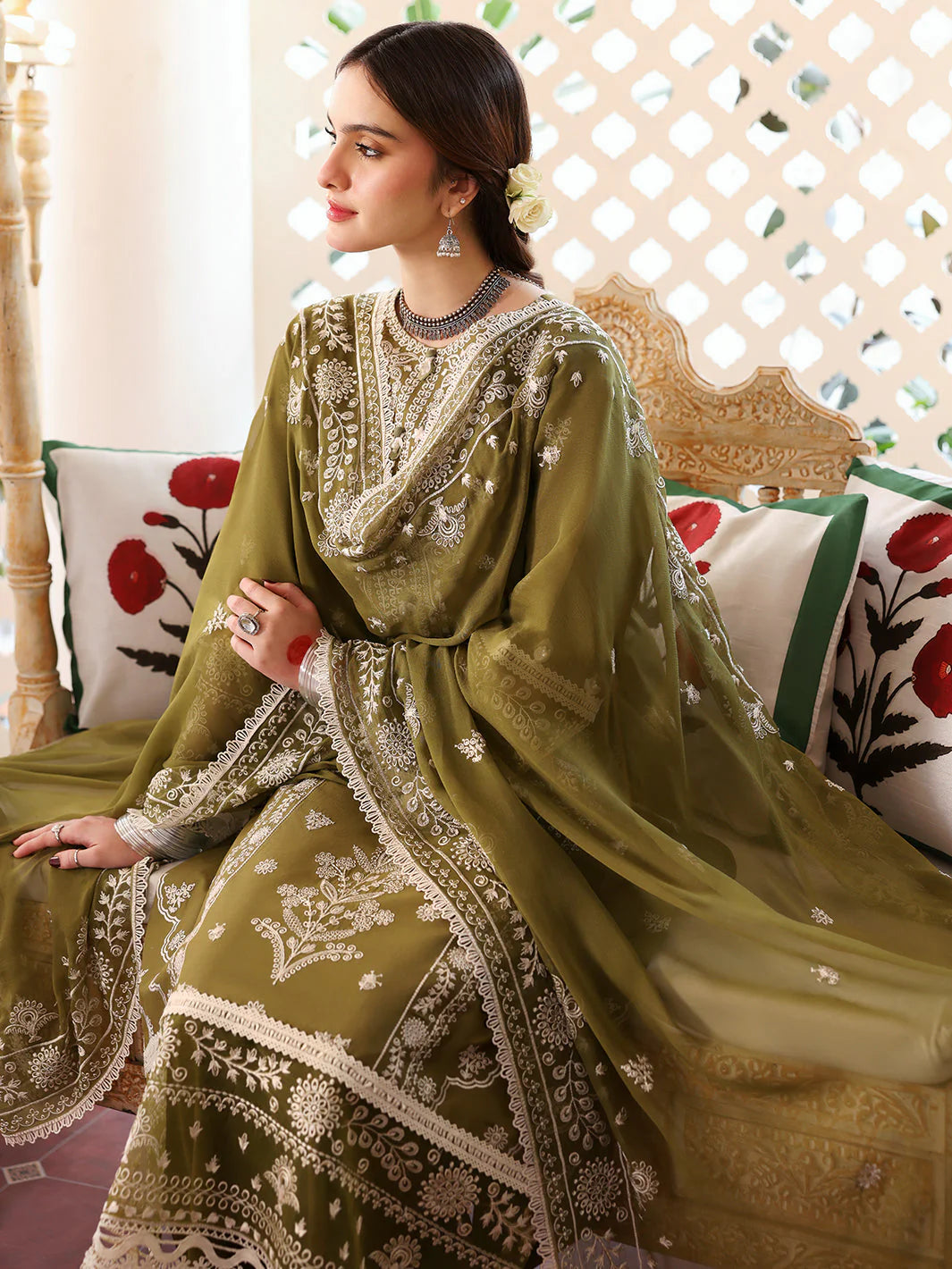 Lawn-3PC Embroidered Shirt With Khadi Net Embroidered Dupatta SS-5211
